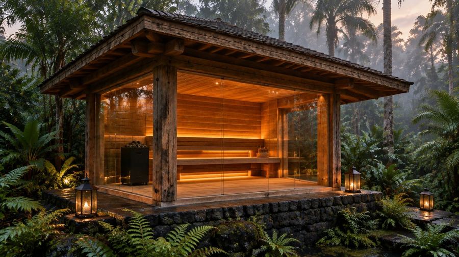 Concept image of the Nalani Glass Sauna